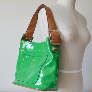 Velina Fabbiano Green Glossy Tote Bag